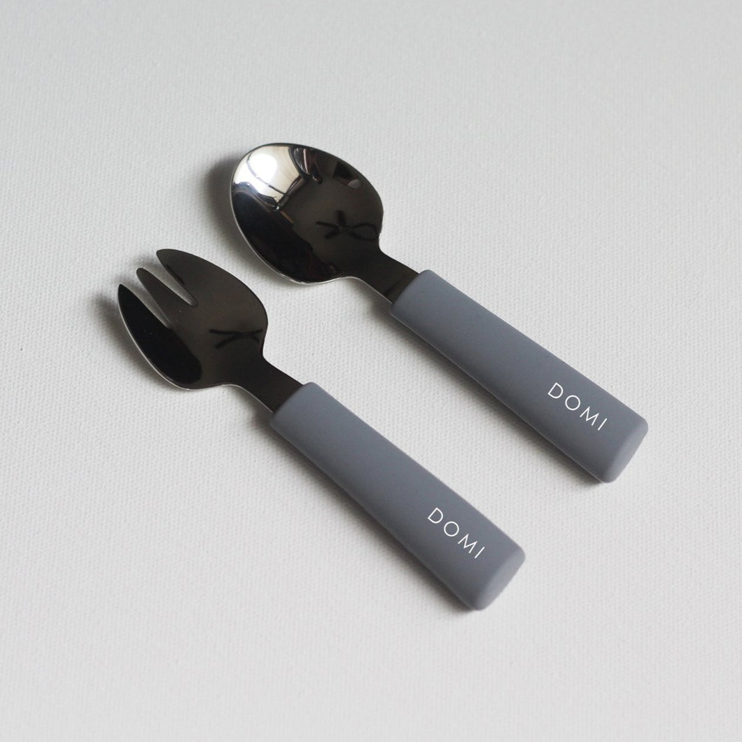 Chews Domi | Silicone/Stainless Steel Utensils (Dusty Blue)