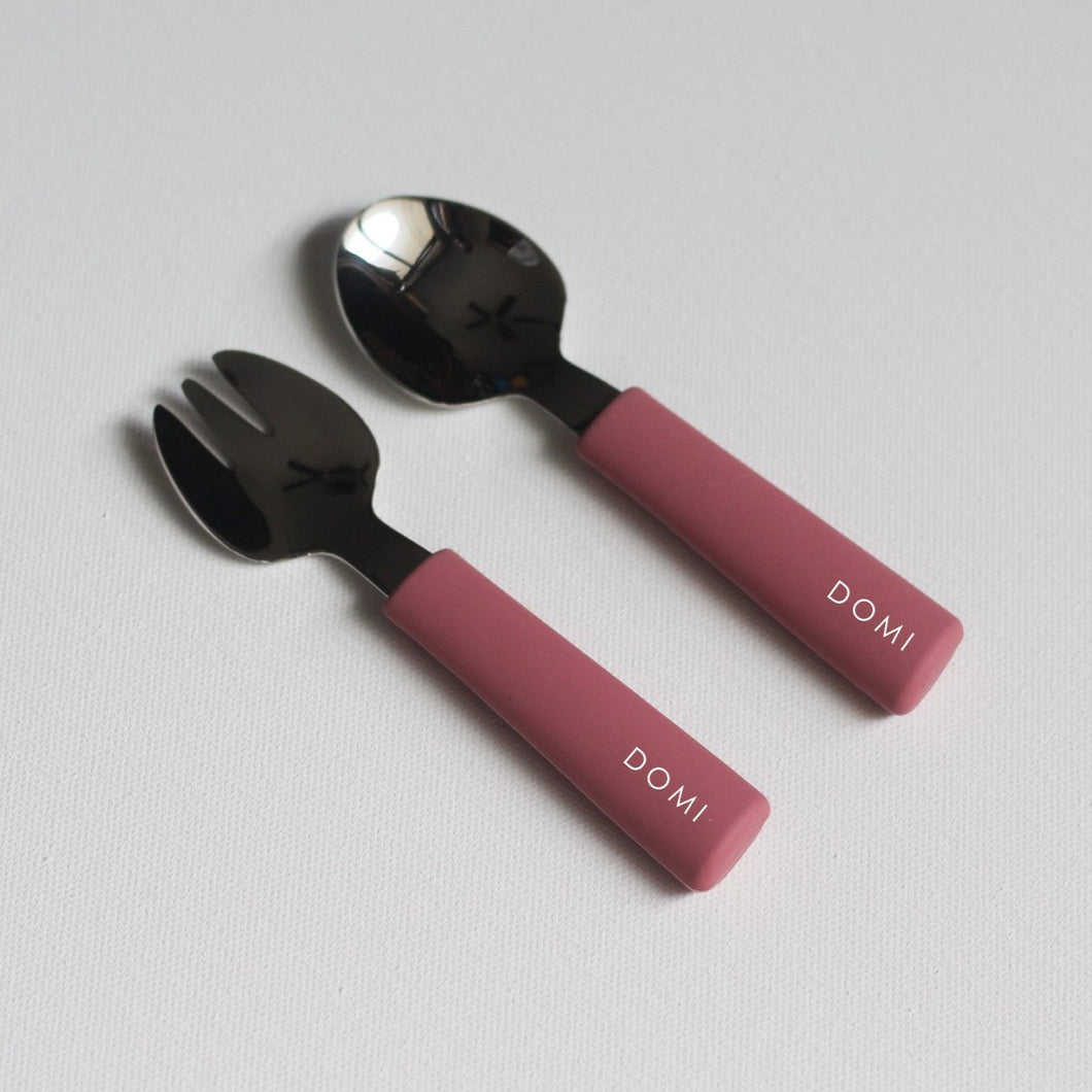 Chews Domi | Silicone/Stainless Steel Utensils (Dusty Rose)